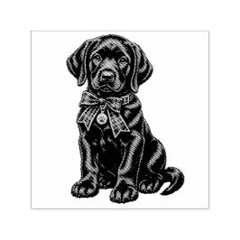 Sello Automático Black Lab Wearing a Bow Cute Rubber Stamp