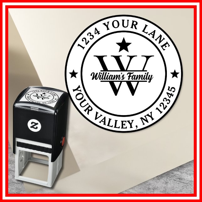 Sello Automático Blanco y negro | Monograma de nombre de familia si (Subido por el creador)