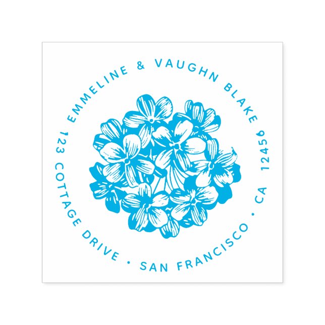 Sello Automático Blue Hydrangea Blossom Dirección de devolución Bot (Diseño)