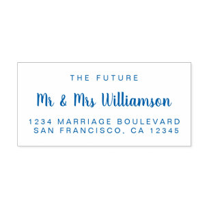 Sello Automático Blue Script Future Mr Mrs Boda Return Address