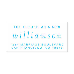 Sello Automático Blue Script Future Mr Mrs Boda Return Address
