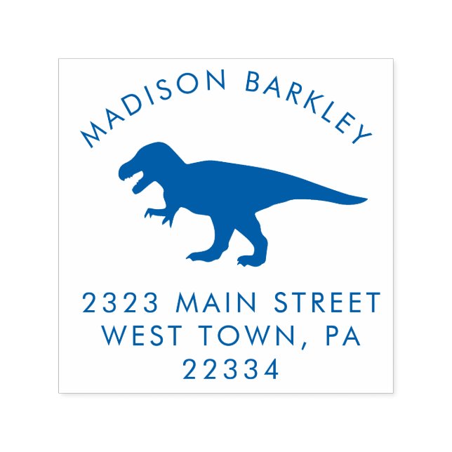 Sello Automático Blue T-Rex Dinosaur Cute Dino Return Address de Di (Diseño)