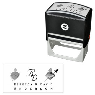 Sello Automático Boda Católica de Dos Corazones Monogramados