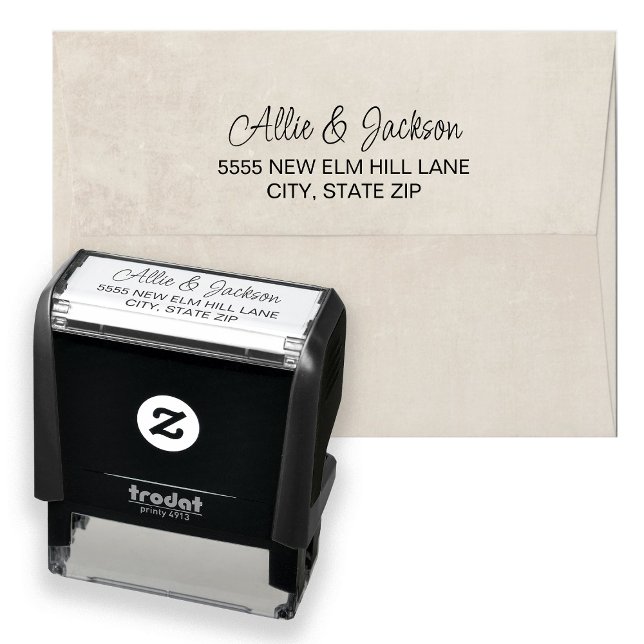 Sello Automático Boda de direcciones de nombres de guiones modernos (Return address rubber stamp)