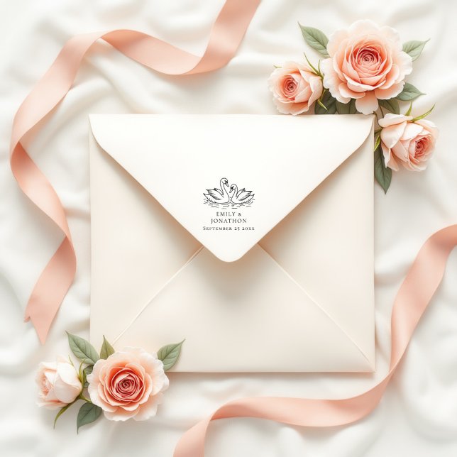 Sello Automático Boda de Dos Cisnes Enamorados Elegantes (Subido por el creador)