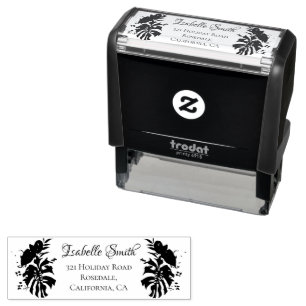 Sello Automático Boda de hojas de Monstera verdes y doradas tropica