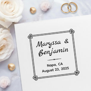 Sello Automático Boda del marco del Knot en forma de corazón de esq