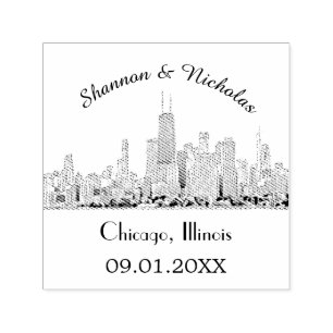Sello Automático Boda del Skyline de Chicago personalizado