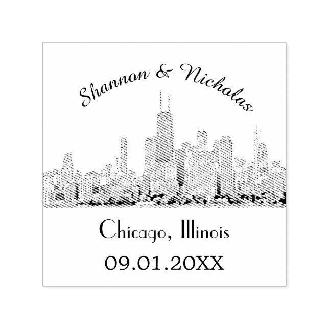 Sello Automático Boda del Skyline de Chicago personalizado (Diseño)
