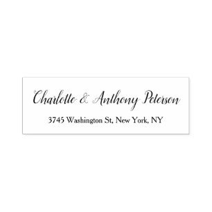 Sello Automático Boda Elegante Script Creative Black White Family