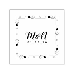 Sello Automático Boda Logotipo Línea Art Corazón Decoración Geo Man