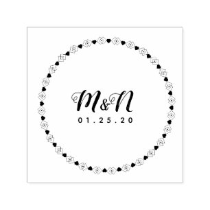 Sello Automático Boda Logotipo Línea Art Heart Geo Circular redonda