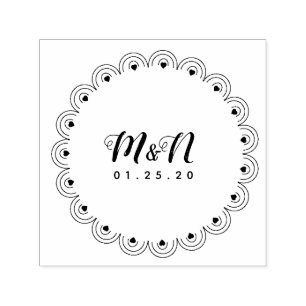 Sello Automático Boda Logotipo Línea Arte Corazón Geo Ronda Mano-B