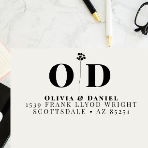 Sello Automático Boda Monograma Elegante Dirección de Retorno Perso