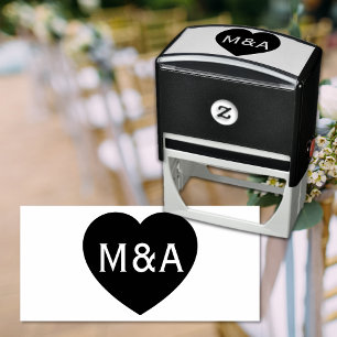 Sello Automático Boda Pareja Monograma Corazón de Amor