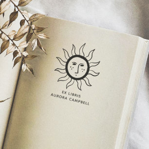 Sello Automático Boho Sun Simple Desde El Libro De La Biblioteca
