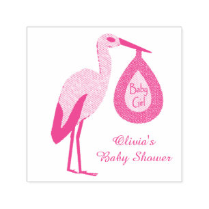 Sello Automático Bonito Bebé Rosa Personalizado Stork Baby Shower