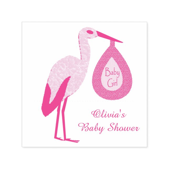 Sello Automático Bonito Bebé Rosa Personalizado Stork Baby Shower (Diseño)