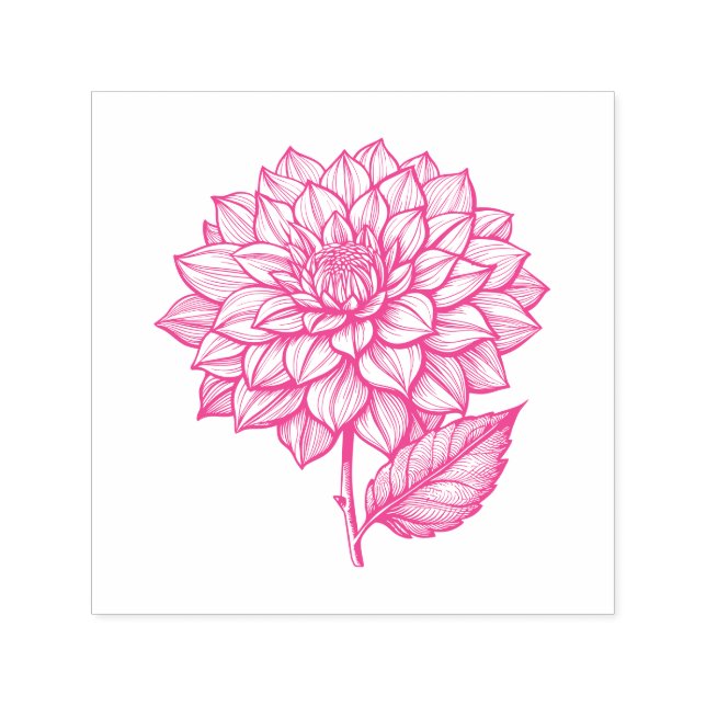 Sello Automático Bonito Dahlia Bloom Blossom Línea Botánica Arte (Diseño)