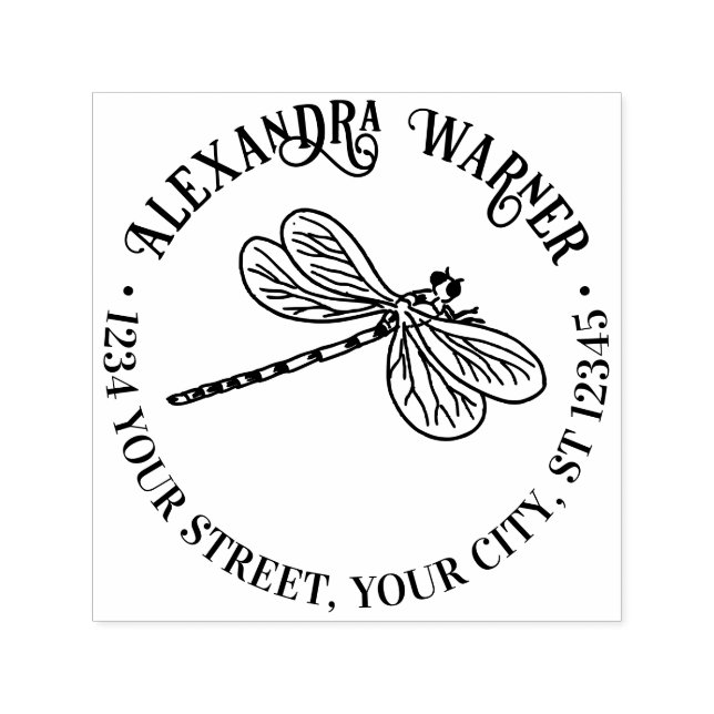 Sello Automático Bonito Dragonfly Silhouette #3 Dirección de devolu (Diseño)