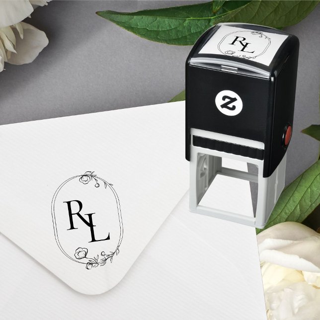 Sello Automático Bonito Pareja Floral Iniciales Boda Monograma (Subido por el creador)