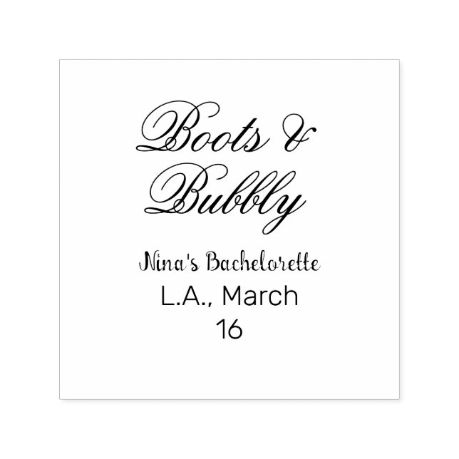 Sello Automático Boots & Bubble bachelorette party name purpleplace (Diseño)
