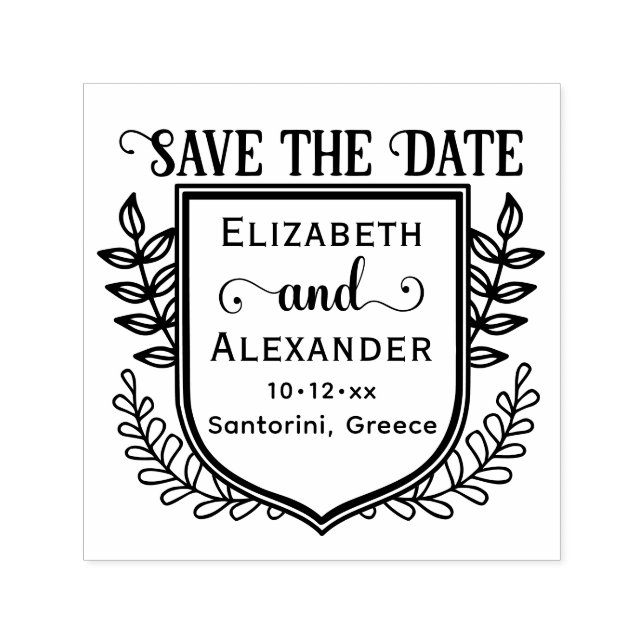 Sello Automático Botanical Crest Destination Wedding Save the Date (Diseño)