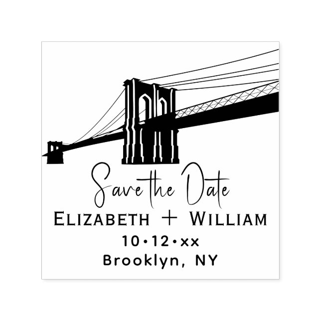 Sello Automático Brooklyn Bridge NYC Wedding Couple Save the Date (Diseño)