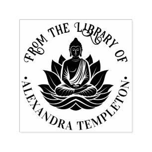 Sello Automático Buda Meditando Loto Biblioteca Nombre del Libro #1