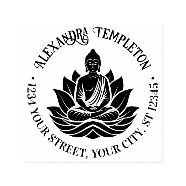 Sello Automático Buddha Meditating Lotus Pose #1P Nombre Ret Direcc (Diseño)