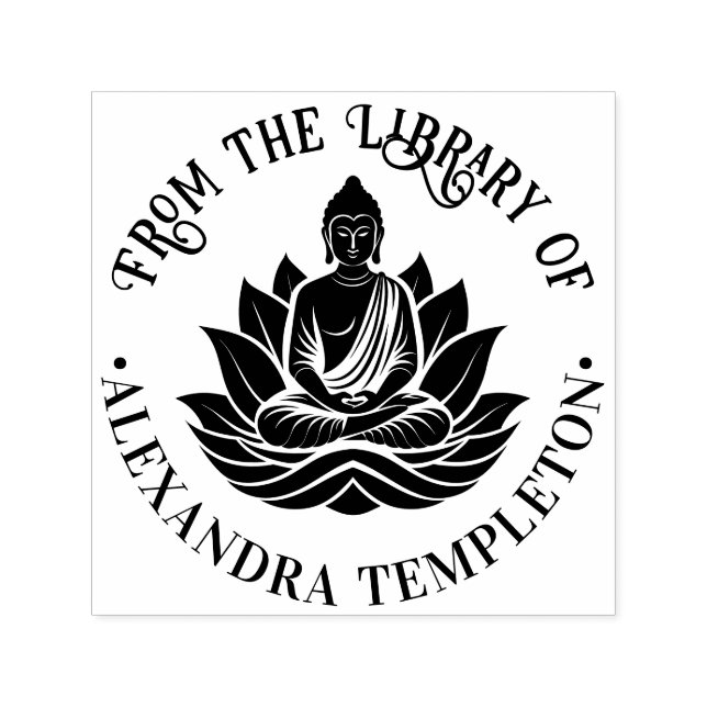 Sello Automático Buddha Meditation Lotus Pose Library Book Name #1P (Diseño)
