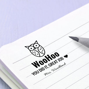 Sello Automático Búho de ánimo WooHoo Personalizado para Maestros