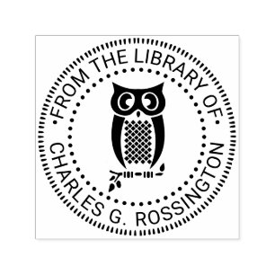 Sello Automático Búho en rama nombre del libro de la biblioteca #2