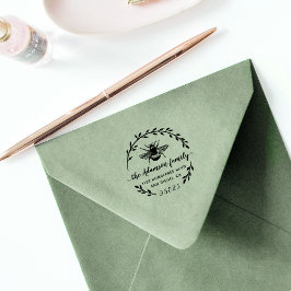 Sello Automático Bumblebee y Wreath rústico | Dirección de nombre d