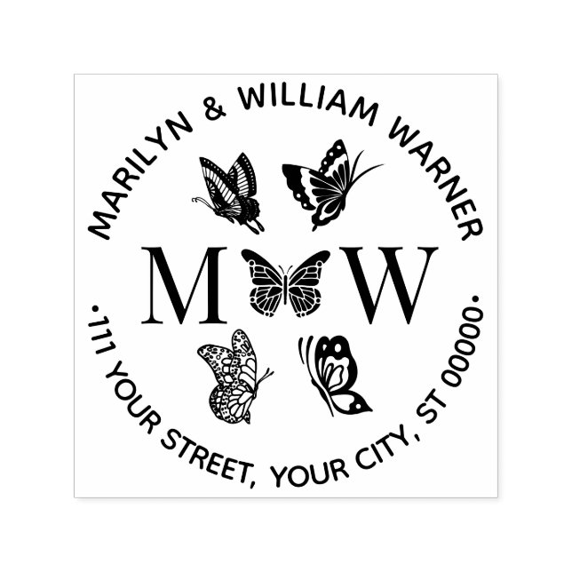 Sello Automático Butterflies #4 Couple 2 Initial Address NF (Diseño)