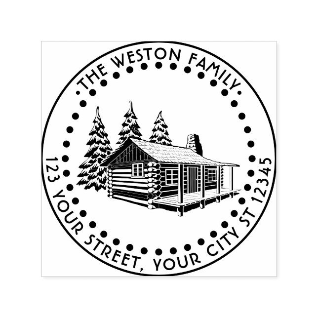 Sello Automático Cabaña Rústica de Troncos Invierno Nieve Nombre Di (Diseño)