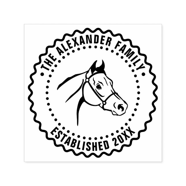Sello Automático Cabeza de Caballo Arte de Línea FF Apellido Fecha  (Diseño)
