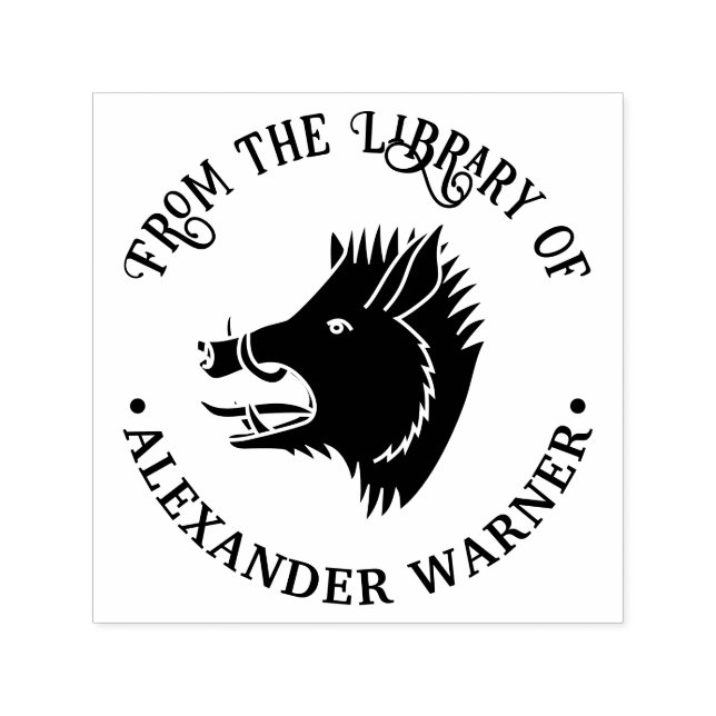 Sello Automático Cabeza de Jabalí Rústica Libro Redondo Nombre de l (Diseño)