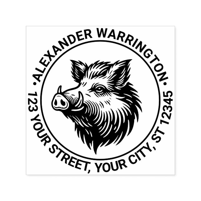 Sello Automático Cabeza de Jabalí Rústico Nombre Dirección de Devol (Diseño)