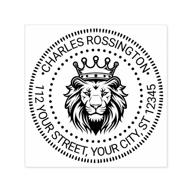 Sello Automático Cabeza de León con Corona Nombre Dirección de Devo (Diseño)