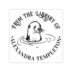 Sello Automático Cabeza de nutria linda Biblioteca redonda nombre d