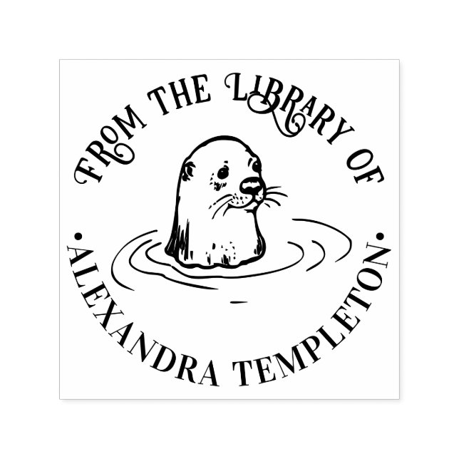 Sello Automático Cabeza de nutria linda Biblioteca Redonda Nombre d (Diseño)