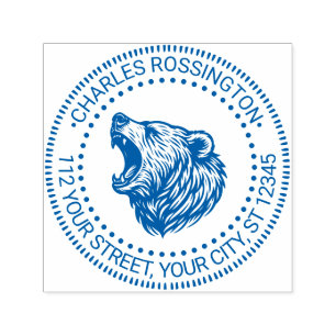 Sello Automático Cabeza de oso mostrando dientes nombre dirección d