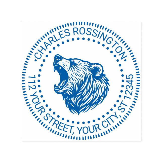 Sello Automático Cabeza de oso mostrando dientes nombre dirección d (Diseño)