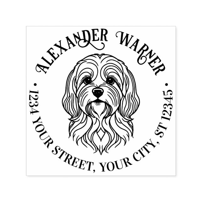 Sello Automático Cabeza de perro Lhasa Apso lindo Nombre Dirección  (Diseño)