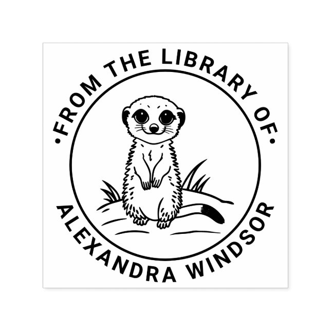 Sello Automático Cachorro de suricata lindo de pie Nombre del libro (Diseño)