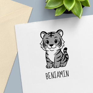 Sello Automático Cachorro de Tigre Lindo Nombre Personalizado
