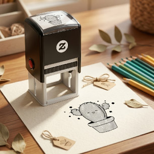 Sello Automático Cactus bebé Kawaii sonriente en jarrón con estrell