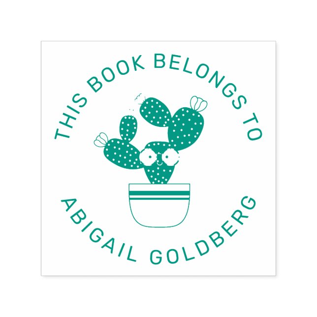 Sello Automático Cactus Con Gafas, Este Libro Pertenece A (Diseño)