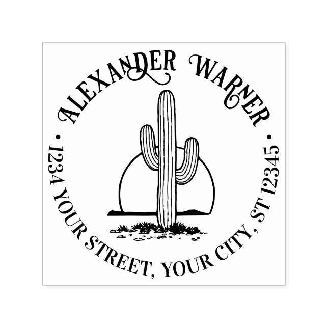Sello Automático Cactus del desierto contra la dirección de retorno (Diseño)